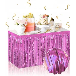 Kendinden Yapışkanlı Pembe Metalize Püsküllü Masa Eteği – 75 X 275 Cm Parti Süslemesi