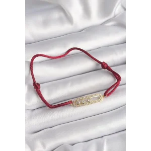 Kırmızı İpli Asansörlü Zirkon Taşlı Gold Messika Model Kadın Bileklik