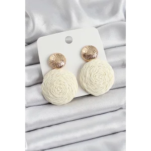 Krem Daire Figürlü Hasır Örgü Model Gold Renk Kadın Küpe