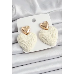 Krem Kalp Figürlü Hasır Örgü Model Gold Renk Kadın Küpe