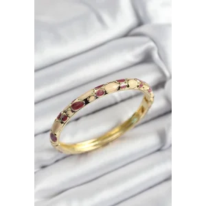 Mineli Pirinç Fuşya Ve Krem Petek Motifli Gold Renk Kadın Kelepçe