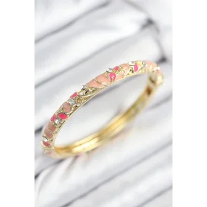 Mineli Pirinç Zirkon Taşlı Pembe Çiçek Motifli Gold Kadın Kelepçe