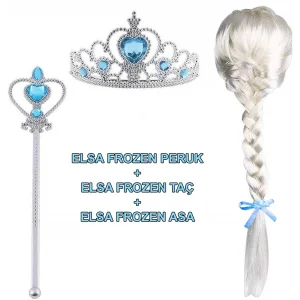 Örgülü Karlar Ülkesi Frozen Elsa Peruğu Tacı Ve Sopası Çocuk Boy