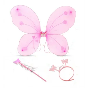 Pembe Kelebek Kız Seti – 50 Cm Kelebek Kanadı, Taç Ve Asa
