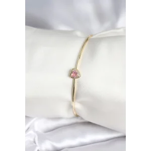 Pembe Zirkon Taşlı Kalp Model Gold Renk Kadın Bileklik