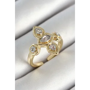 Pirinç Beş Taş Trend Figür Zirkon Taşlı Gold Renk Ayarlanabilir Kadın Yüzük