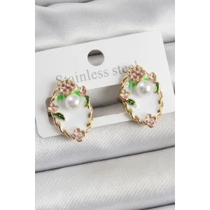 Pirinç Beyaz Mineli İnci Detaylı Sanatsal Portre Model Gold Renk Kadın Küpe