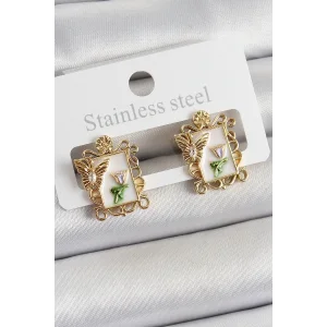 Pirinç Beyaz Mineli Sanatsal Portre Model Gold Renk Kadın Küpe