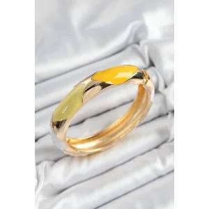 Pirinç Beyaz Yeşil Sarı Mineli Baklava Model Gold Renk Kadın Kelepçe