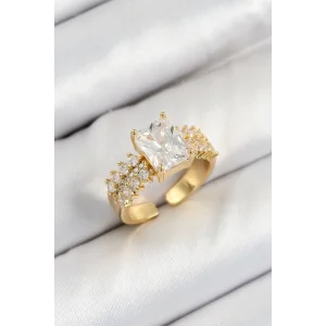 Pirinç  Büyük Zirkon Taşlı Model Gold Renk Kadın Yüzük