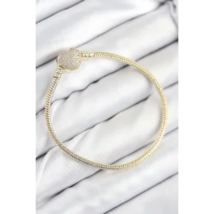Pirinç Charm Zirkon Taşlı Kalp Model Gold Renk Kadın Bileklik