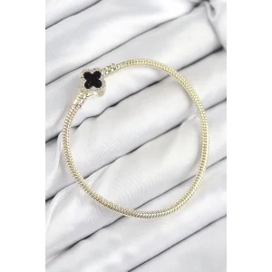 Pirinç Charm Zirkon Taşlı Yonca Model Gold Renk Kadın Bileklik