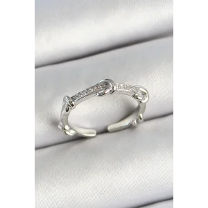 Pirinç Düğüm Figürlü Zirkon Taşlı Gümüş Renk Ayarlanabilir Kadın Yüzük