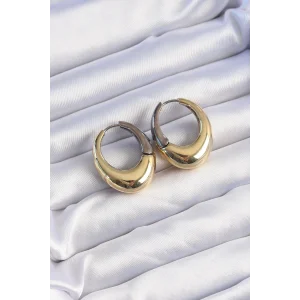 Pirinç Gold Gümüş Renkli Oval Bombeli Küpe