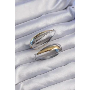 Pirinç Gold Gümüş Renkli Uzun Kıvrımlı Küpe