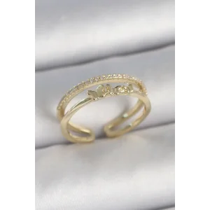 Pirinç Gold Renk 2Li Sıra Zirkon Taş Detaylı Kelebek Figürlü Ayarlanabilir Model Kadın Yüzük