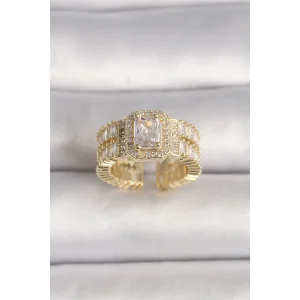 Pirinç Gold Renk Ayarlanabilir Baget Zirkon Taş Model Kadın Yüzük