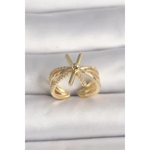 Pirinç Gold Renk Ayarlanabilir Ziron Taşlı Kadın Yüzük