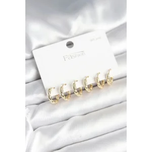 Pirinç Gold Renk Baklalı Halka 925 Gümüş Çivi Kadın Küpe Seti