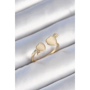 Pirinç Gold Renk Beyaz Mineli Kalp Model Kadın Yüzük