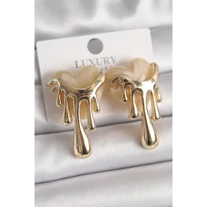 Pirinç Gold Renk Beyaz Sedefli Akan Kalp Model Kadın Küpe