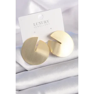 Pirinç Gold Renk Daire Plaka Model Kadın Küpe