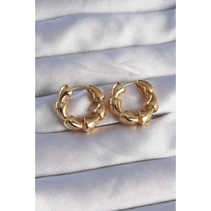Pirinç Gold Renk Damla Kıvrım Tasarımlı Halka Küpe