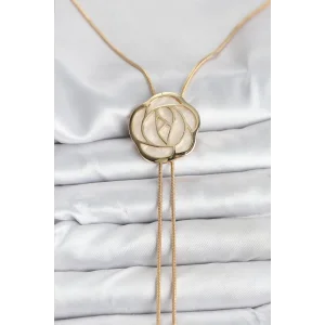 Pirinç Gold Renk Gül Model Asansörlü Kadın Kolye