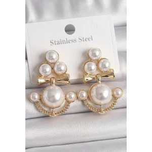 Pirinç Gold Renk İncili Çapa Model Kadın Küpe