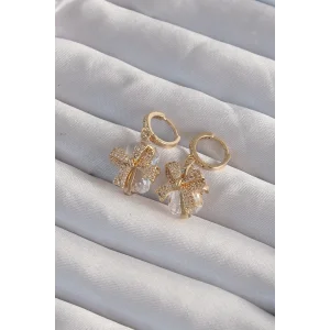 Pirinç Gold Renk İri Zirkon Taşlı Fiyonk Model Halka Küpe