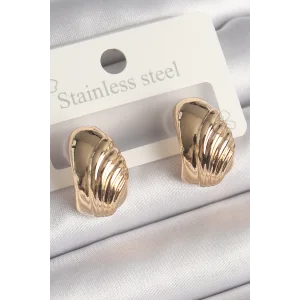 Pirinç Gold Renk İşleme Detaylı Yarım Halka Model Kadın Küpe