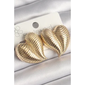 Pirinç Gold Renk İşlemeli Bomba Kalp Model Kadın Küpe