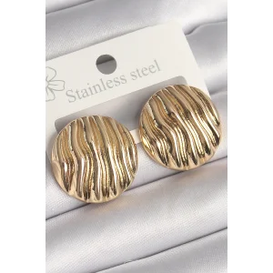 Pirinç Gold Renk İşlemeli Daire Plaka Model Kadın Küpe