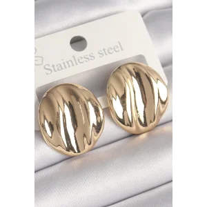 Pirinç Gold Renk İşlemeli Daire Plaka Model Kadın Küpe