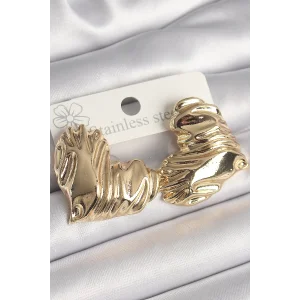 Pirinç Gold Renk İşlemeli Kalp Model Kadın Küpe