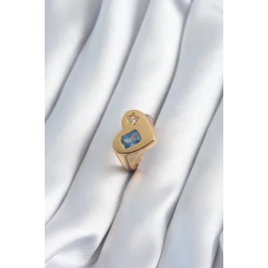 Pirinç Gold Renk Kalp Model Zirkon Taş Yıldız Detay Kadın Yüzük