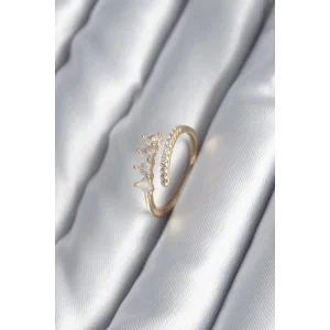 Pirinç Gold Renk Kalp Zirkon Taş Detay Kadın Yüzük
