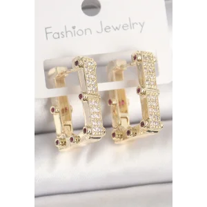 Pirinç Gold Renk Kare Zirkon Taşlı Kadın Küpe