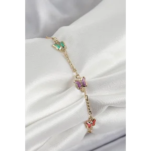 Pirinç Gold Renk Karışık Renk Kelebek Zirkon Taşlı Kadın Bileklik