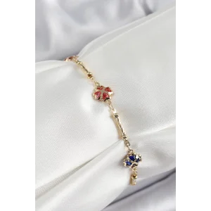 Pirinç Gold Renk Karışık Renk Yonca Zirkon Taşlı Kadın Bileklik