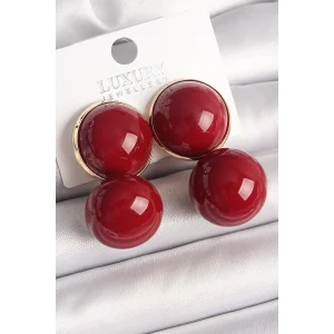 Pirinç Gold Renk Kırmızı Boncuk Model Kadın Küpe