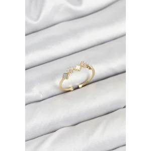 Pirinç Gold Renk Minimal Yonca Detaylı Kadın Yüzük