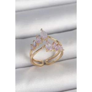 Pirinç Gold Renk Mor Damla Zirkon Taşlı Taç Model Kadın Yüzük