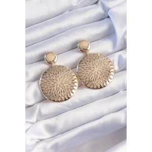 Pirinç Gold Renk Oval İşlemeli Küpe