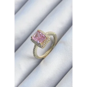 Pirinç Gold Renk Pembe Zirkon Taşlı Kadın Yüzük