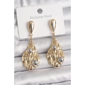 Pirinç Gold Renk Sallantı Damla Model Gümüş Top Detay Kadın Küpe