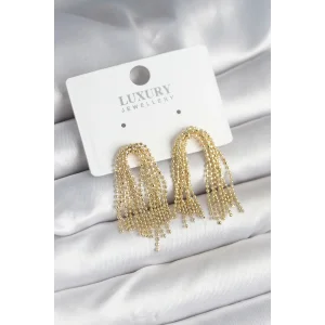 Pirinç Gold Renk Sallantılı Kadın Küpe
