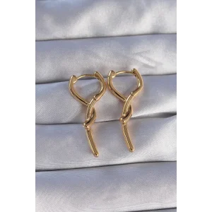 Pirinç Gold Renk Sarmal Çubuk Tasarımlı Uzun Küpe