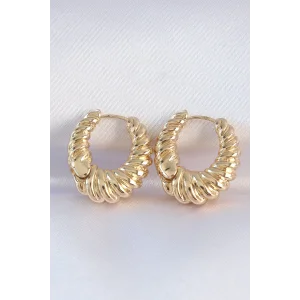 Pirinç Gold Renk Tırtık Detay Bombeli Halka Küpe