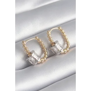 Pirinç Gold Renk Top Model Gümüş Renk Zirkon Taşlı Kadın Küpe